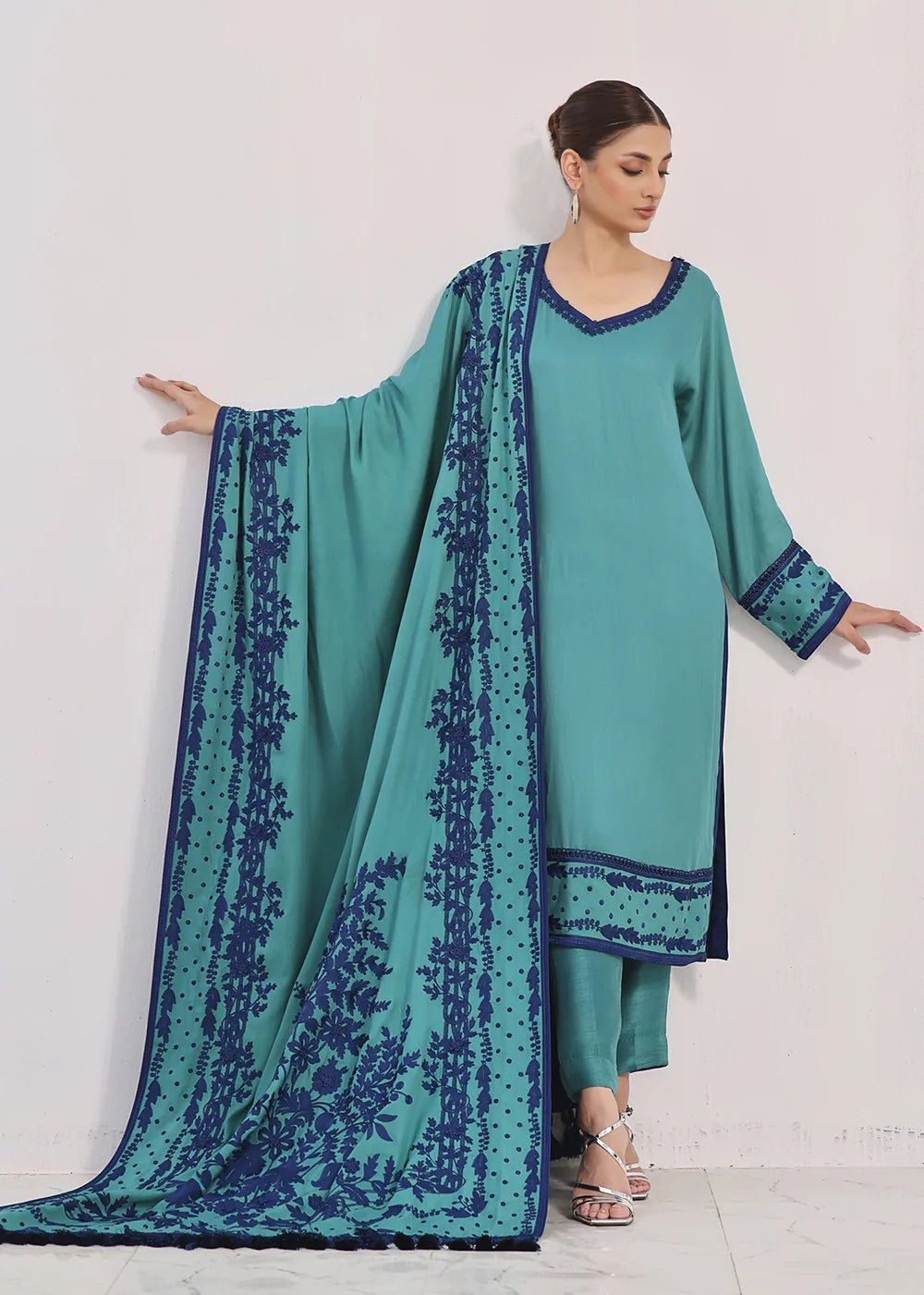 Shabeena Shirt & Shawl Teal - Rizwan Beyg Design