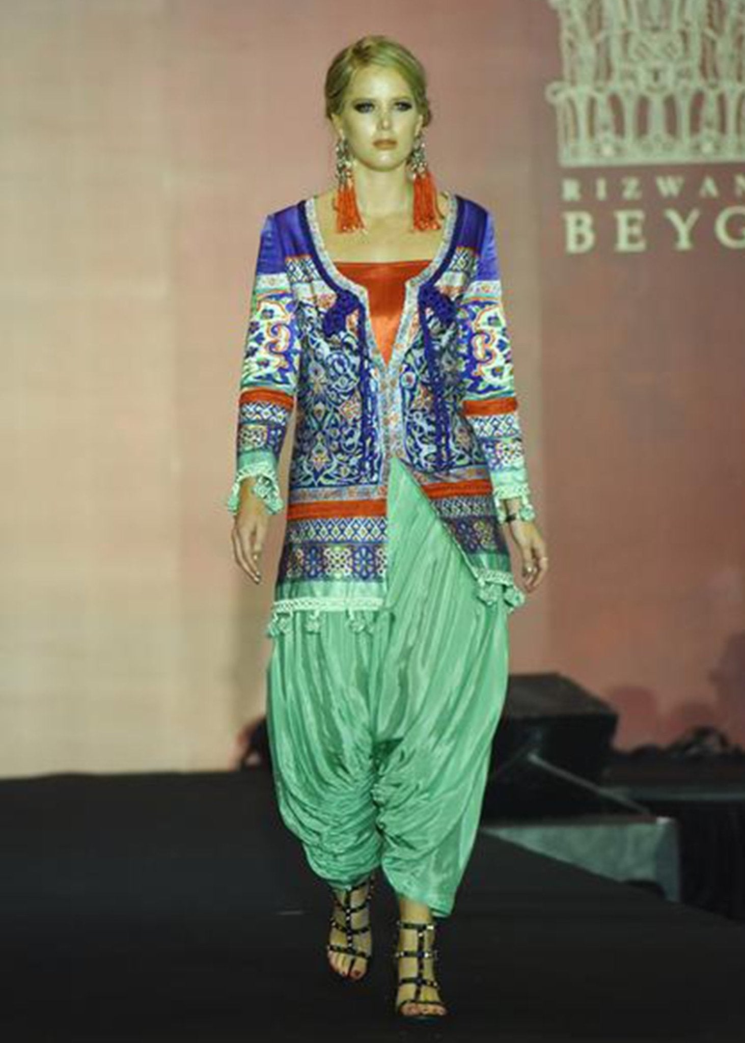 Short Jacket With Turquoise Patiyala - Rizwan Beyg Design