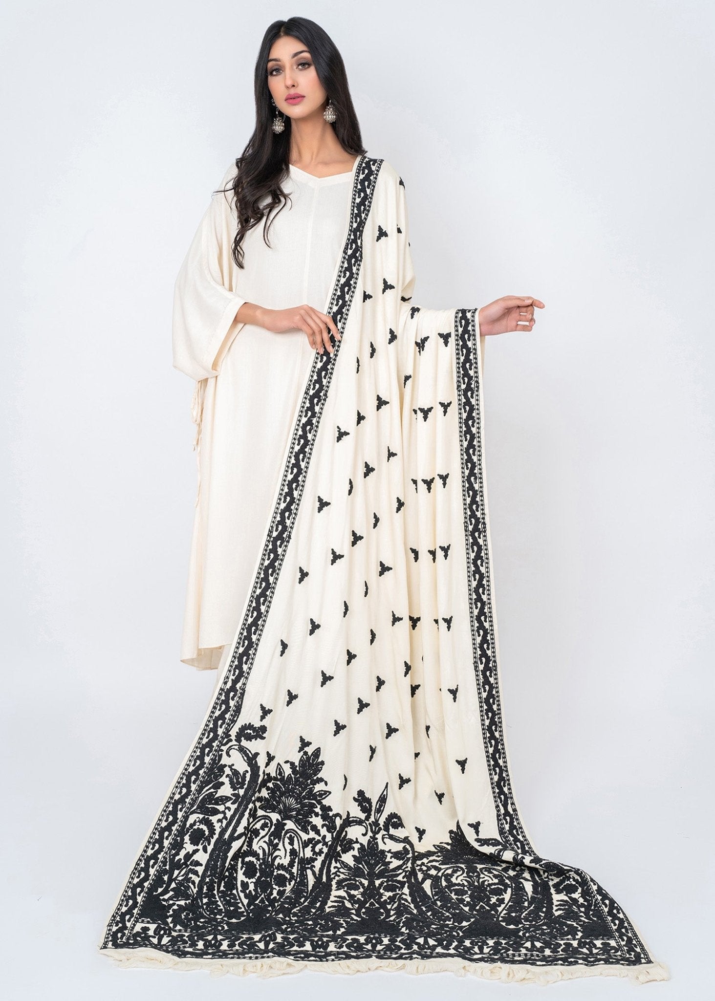 Sirinagar Black Dori Shawl - Rizwan Beyg Design