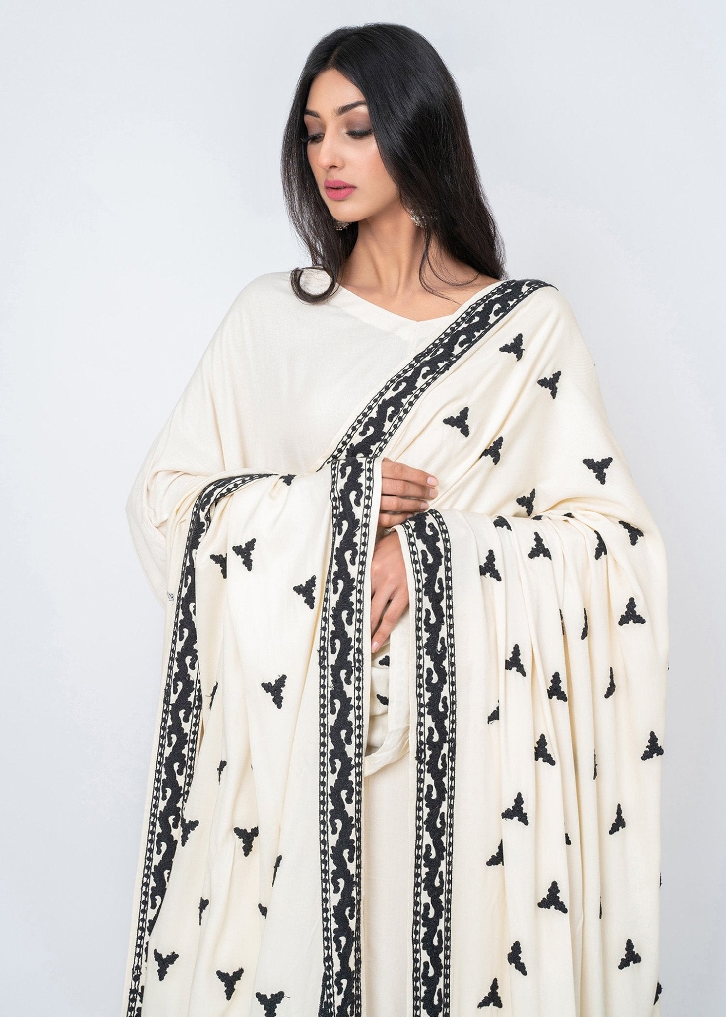 Sirinagar Black Dori Shawl - Rizwan Beyg Design