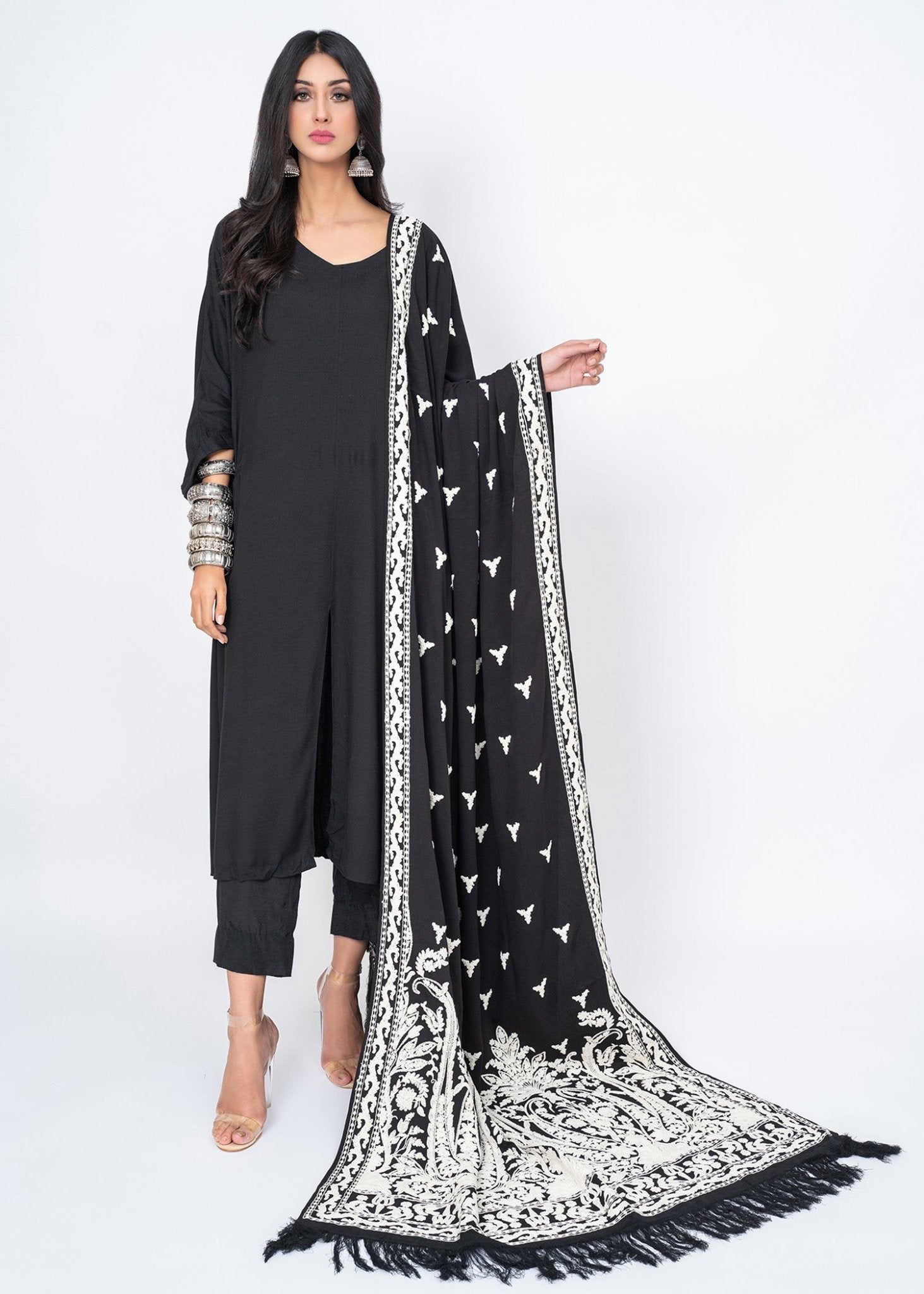 Sirinagar White Dori Shawl - Rizwan Beyg Design