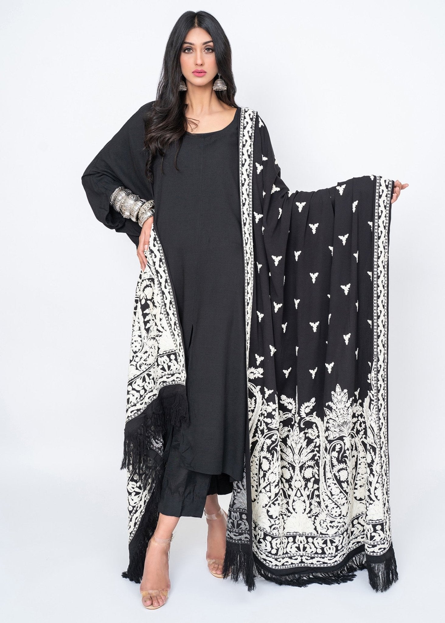 Sirinagar White Dori Shawl - Rizwan Beyg Design