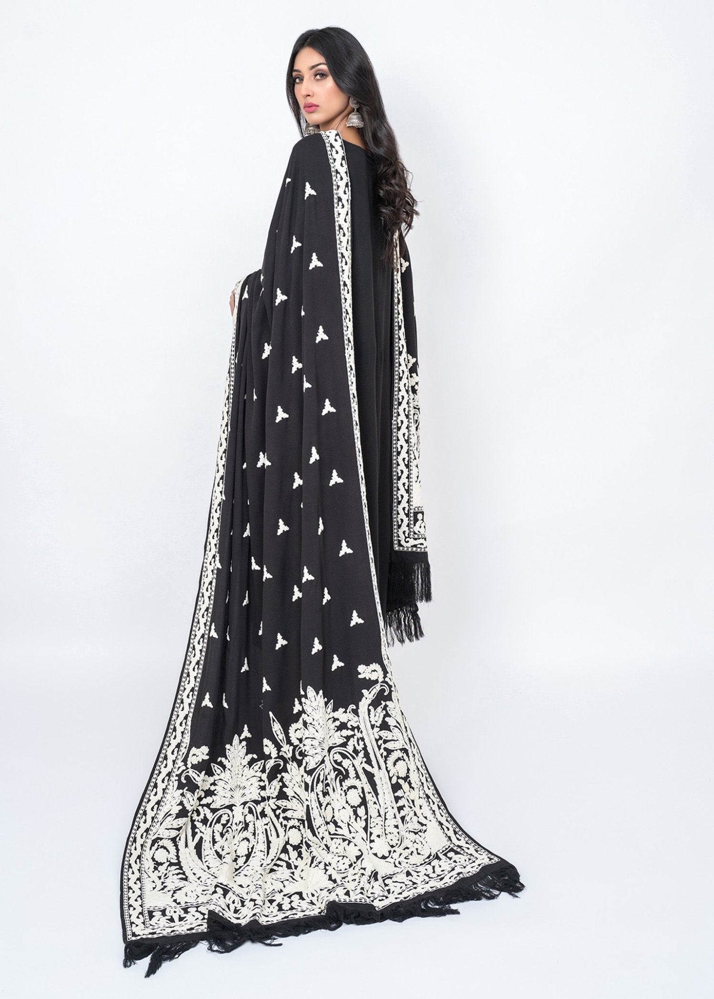 Sirinagar White Dori Shawl - Rizwan Beyg Design