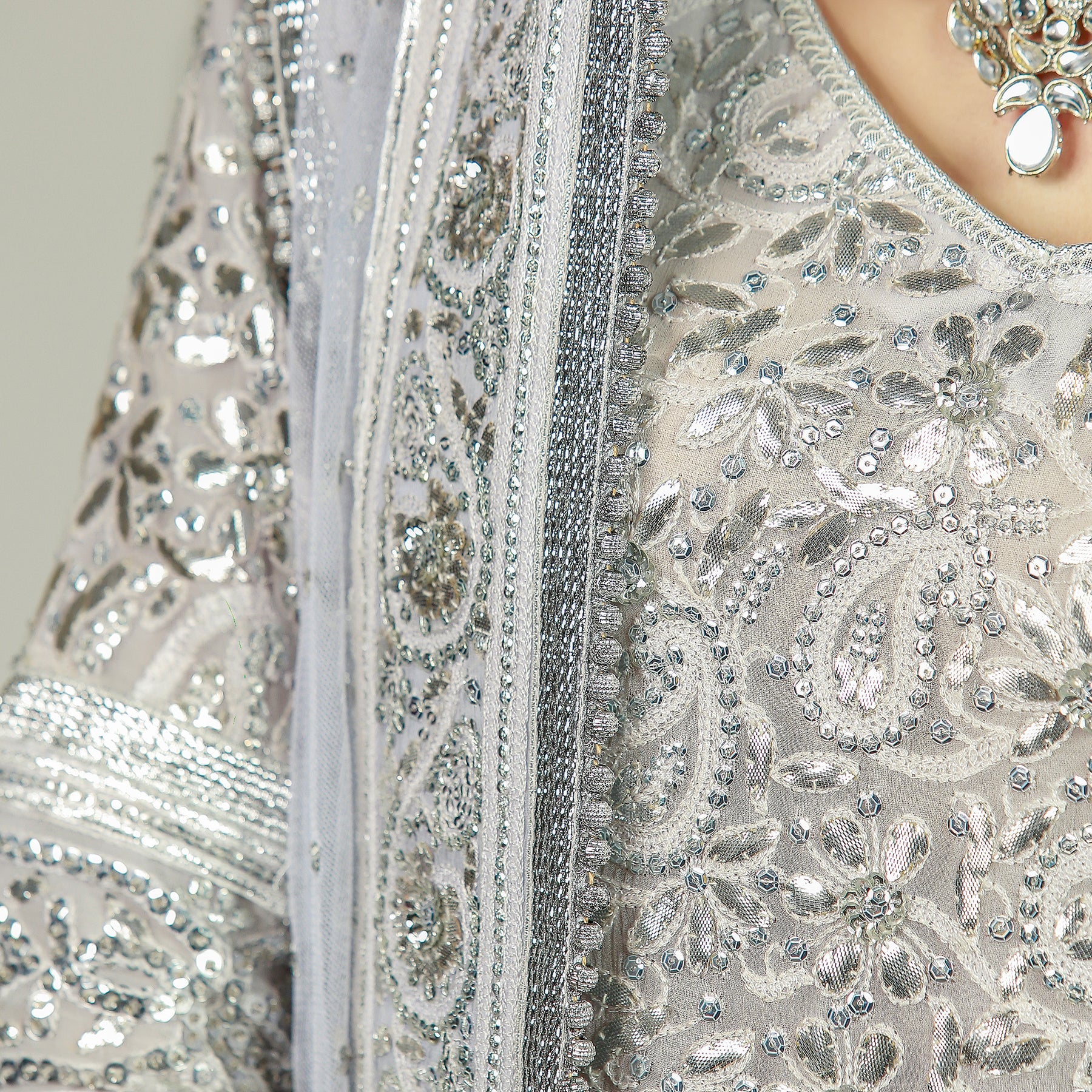 Sky Blue Lehenga, Choli and Dupatta embellished with Silver Gota - work - Rizwan Beyg Design