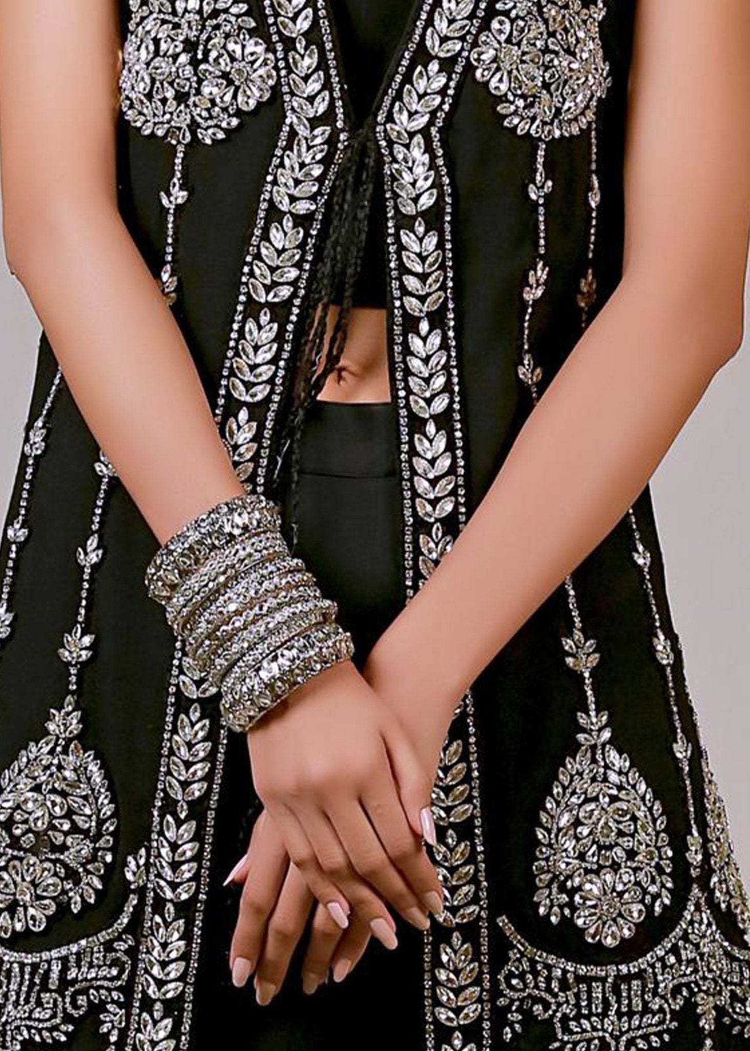 Sleeveless Black Silver Coat - Rizwan Beyg Design