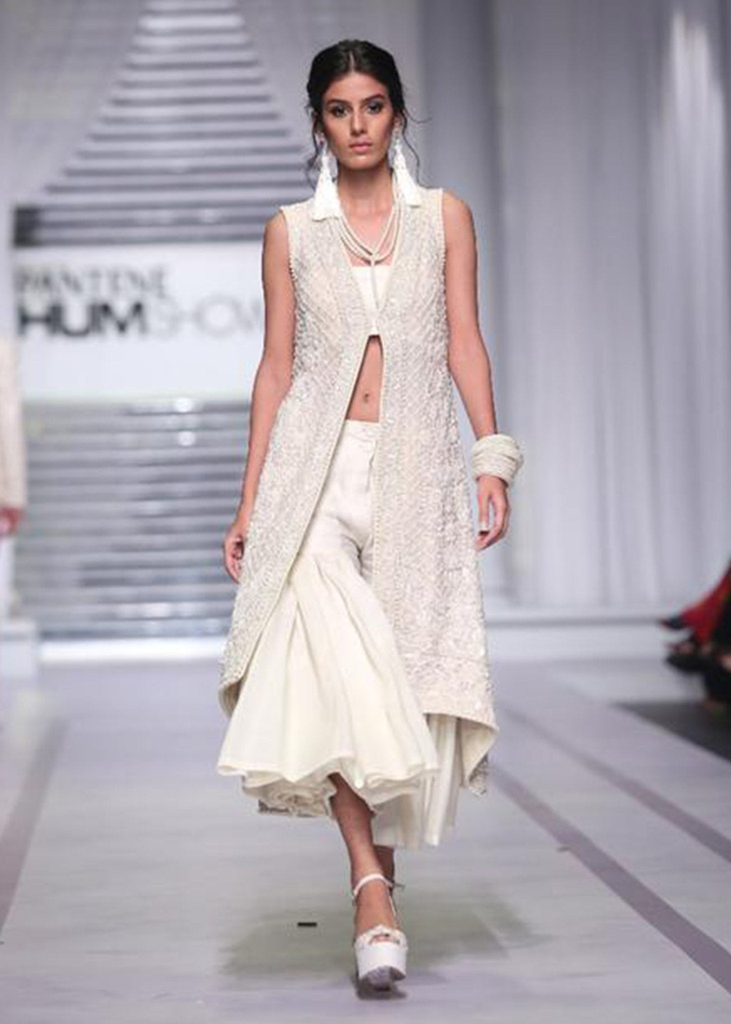 Sleeveless Embroidered Long Coat with Bustier and Skirt - Rizwan Beyg Design