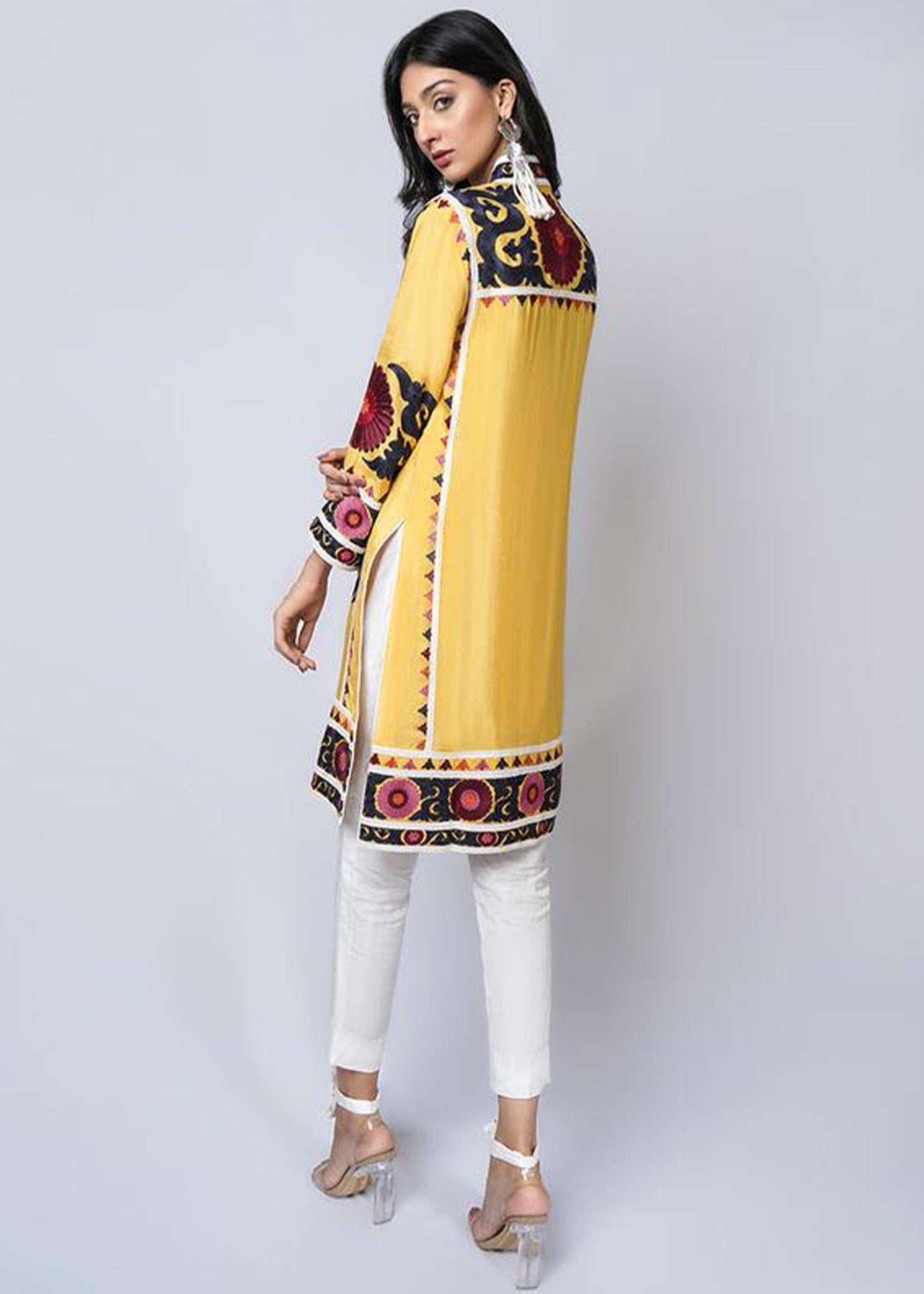 Suzani Silk Floss Embroidered Yellow Top - Rizwan Beyg Design