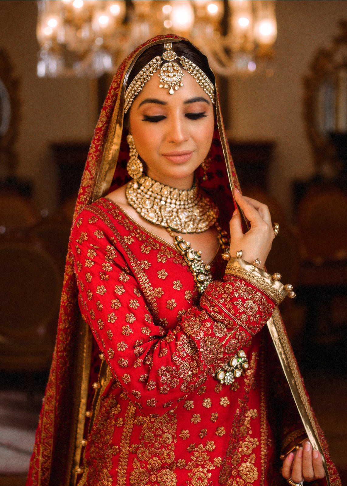 Talia Bridal Red with Shawl & Farshi - Rizwan Beyg Design