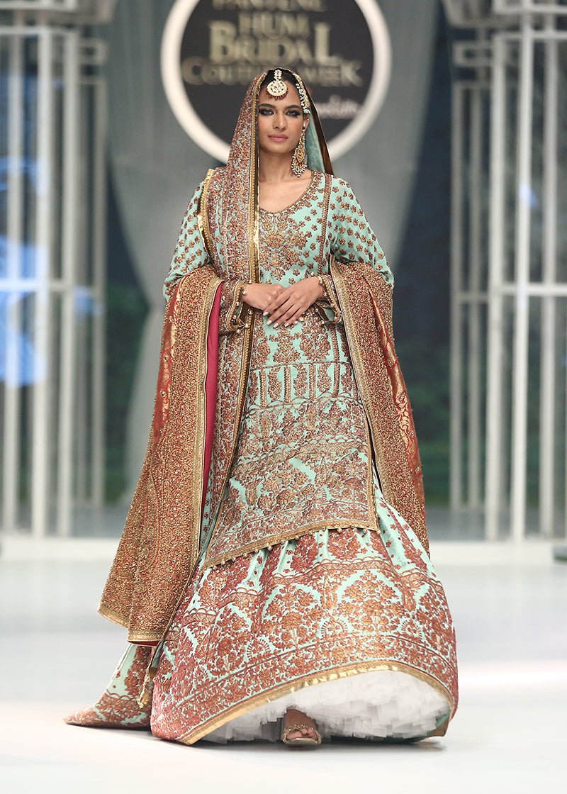 Talia Bridal Turquoise with Shawl & Farshi - Rizwan Beyg Design