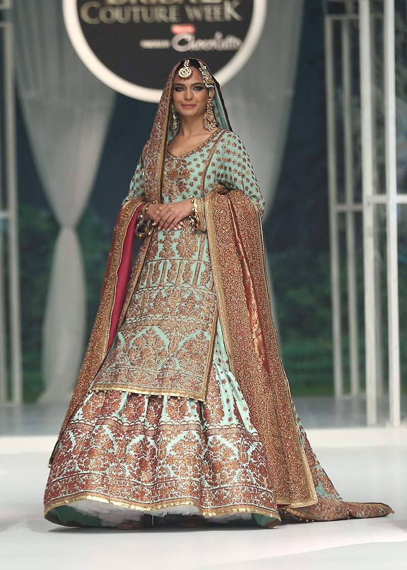 Talia Bridal Turquoise with Shawl & Farshi - Rizwan Beyg Design