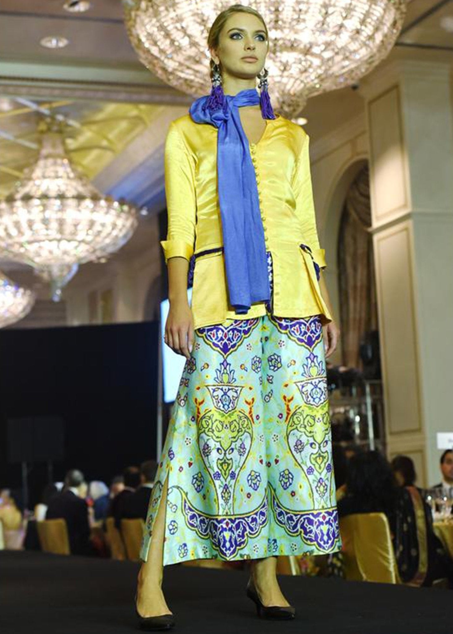 Turquoise Printed Culotte With Pocket Jacket - Rizwan Beyg Design