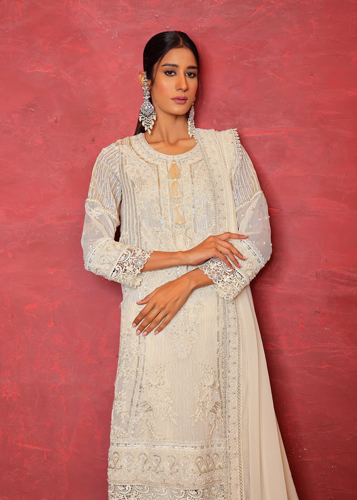 Yashal Ivory Pearls Shirt - Rizwan Beyg Design