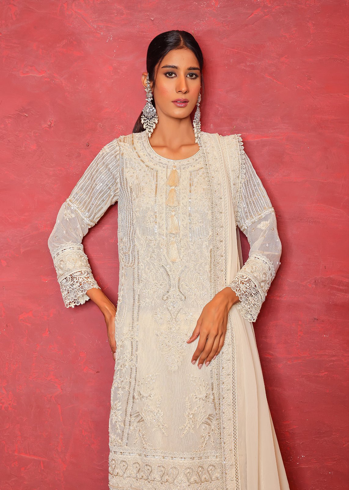 Yashal Ivory Pearls Shirt - Rizwan Beyg Design