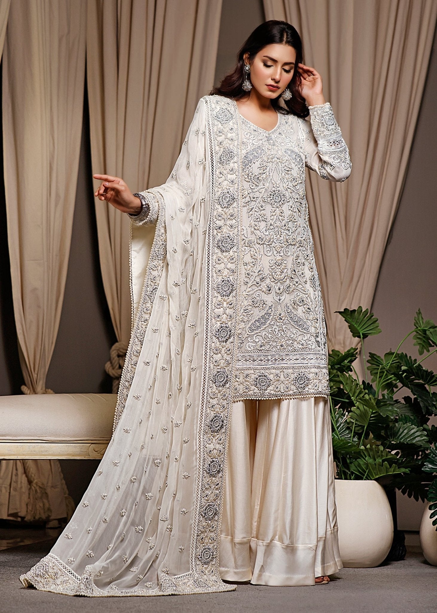 Zeba Silver Kali Kurta & Dupatta - Rizwan Beyg Design