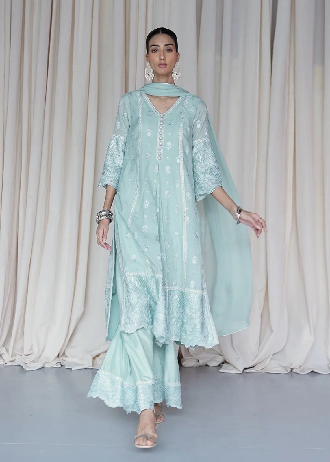 Zenia Sage Green Long Shirt - Rizwan Beyg Design