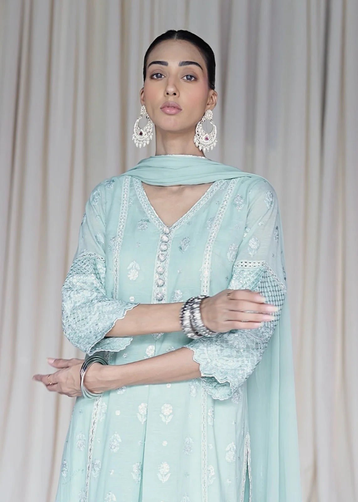 Zenia Sage Green Long Shirt - Rizwan Beyg Design