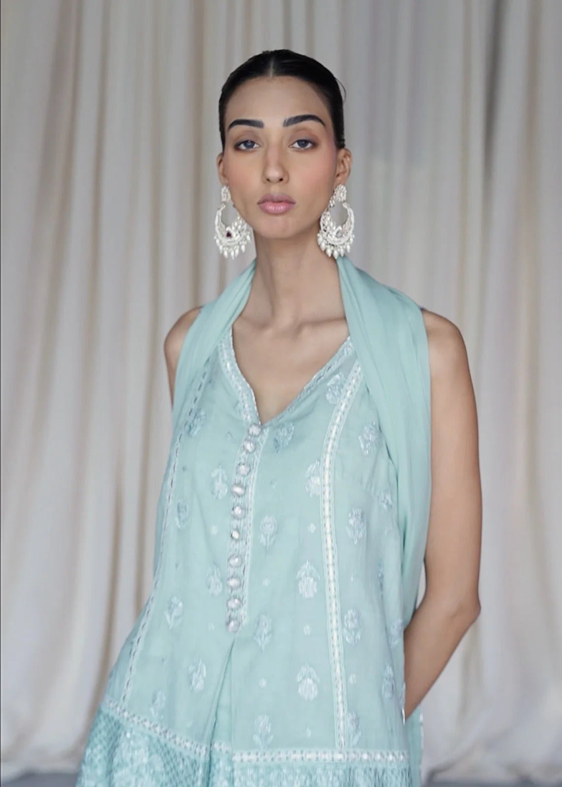 Zenia Sage Green Short Shirt - Rizwan Beyg Design