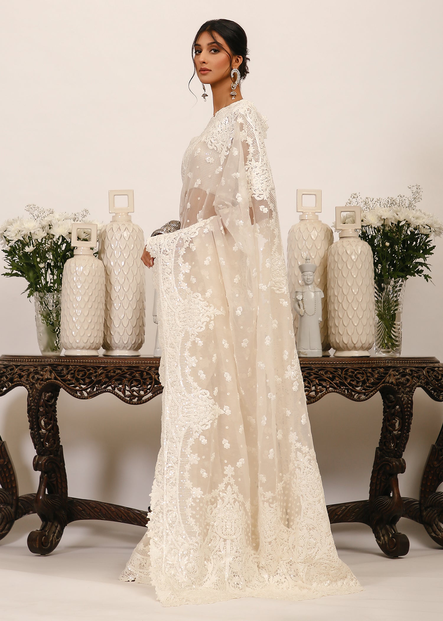 Ilyana White Embroidered Saree