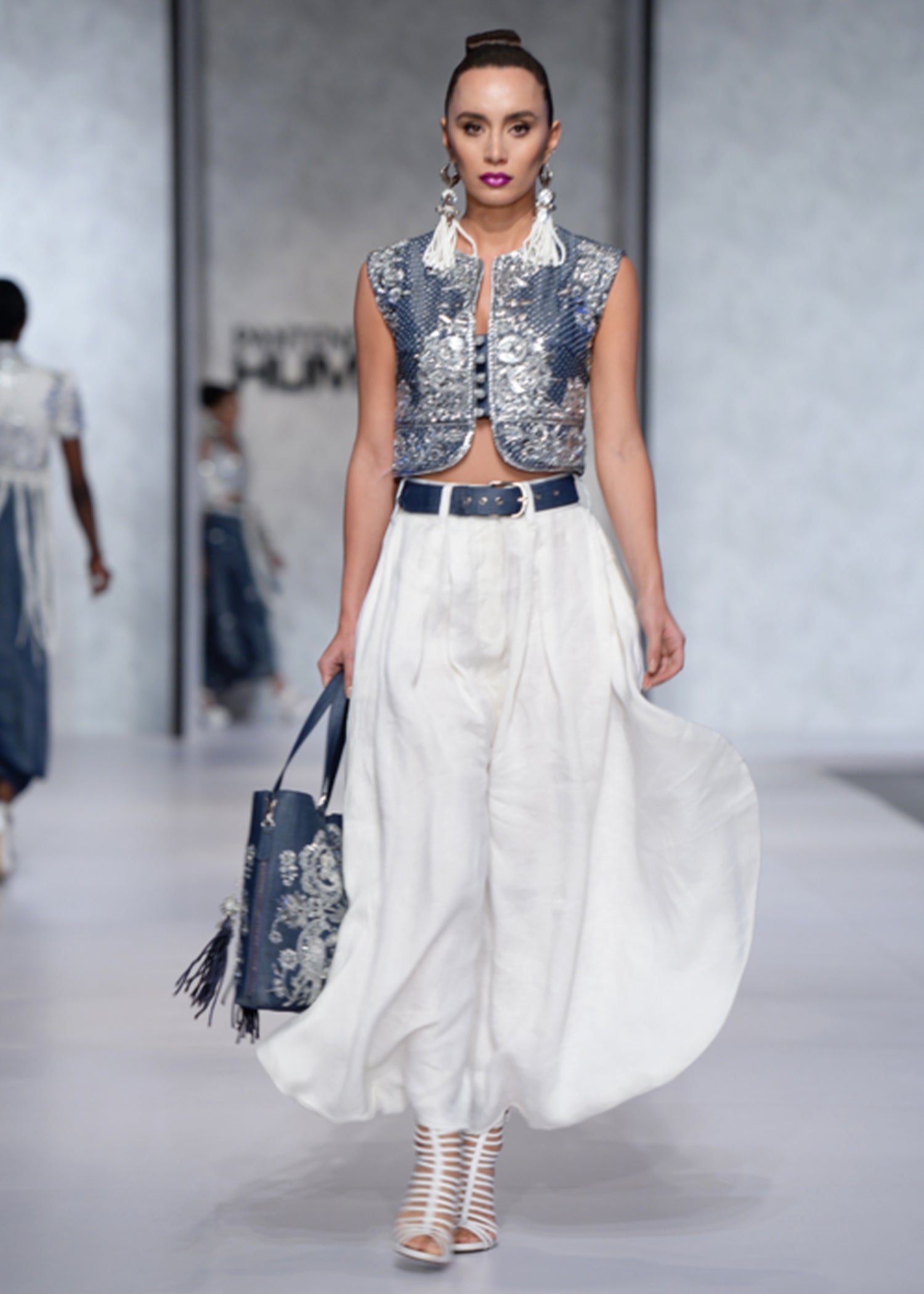 Crop Top with Silver Embellishments and Layered Trouser Skirt