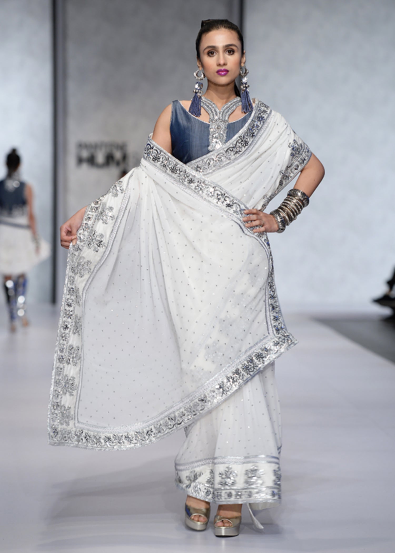 Saree with Silver-work on Borders and Blouse