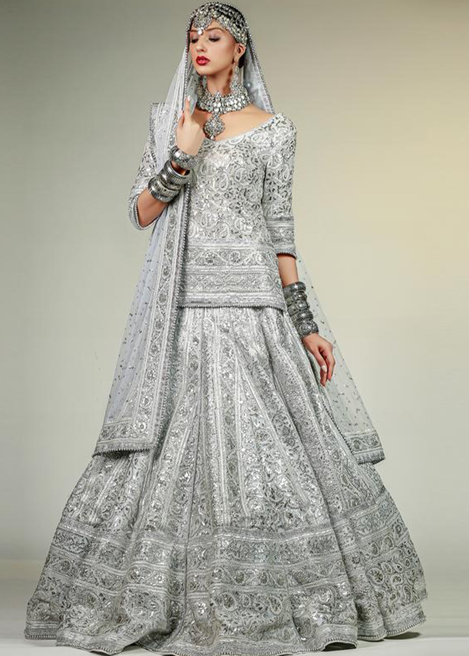 Fashion Designer Shaurya Sanadhya Silver Sequence Work Lehenga Choli