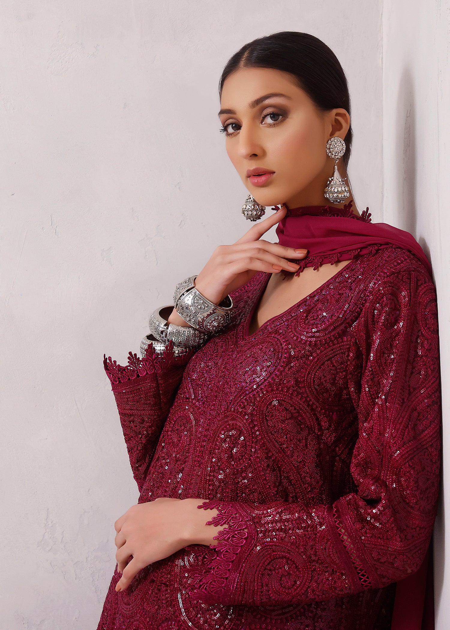 Magenta Indian Paisley sequins KURTA  Rizwan Beyg Luxury pret wedding wear paksitani formal wear  